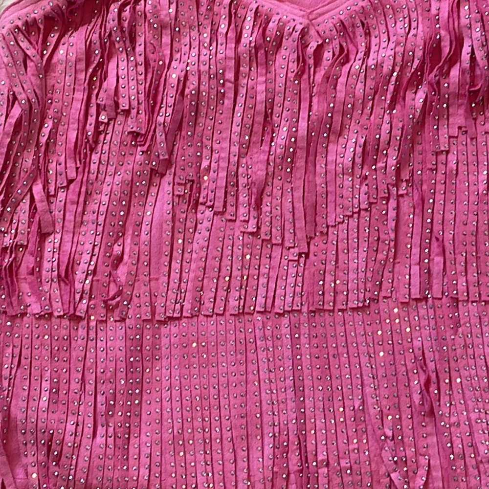 Mainstrip Women's Pink Silver Studded Fringe Racer Back Top Medium - Picture 6 of 8